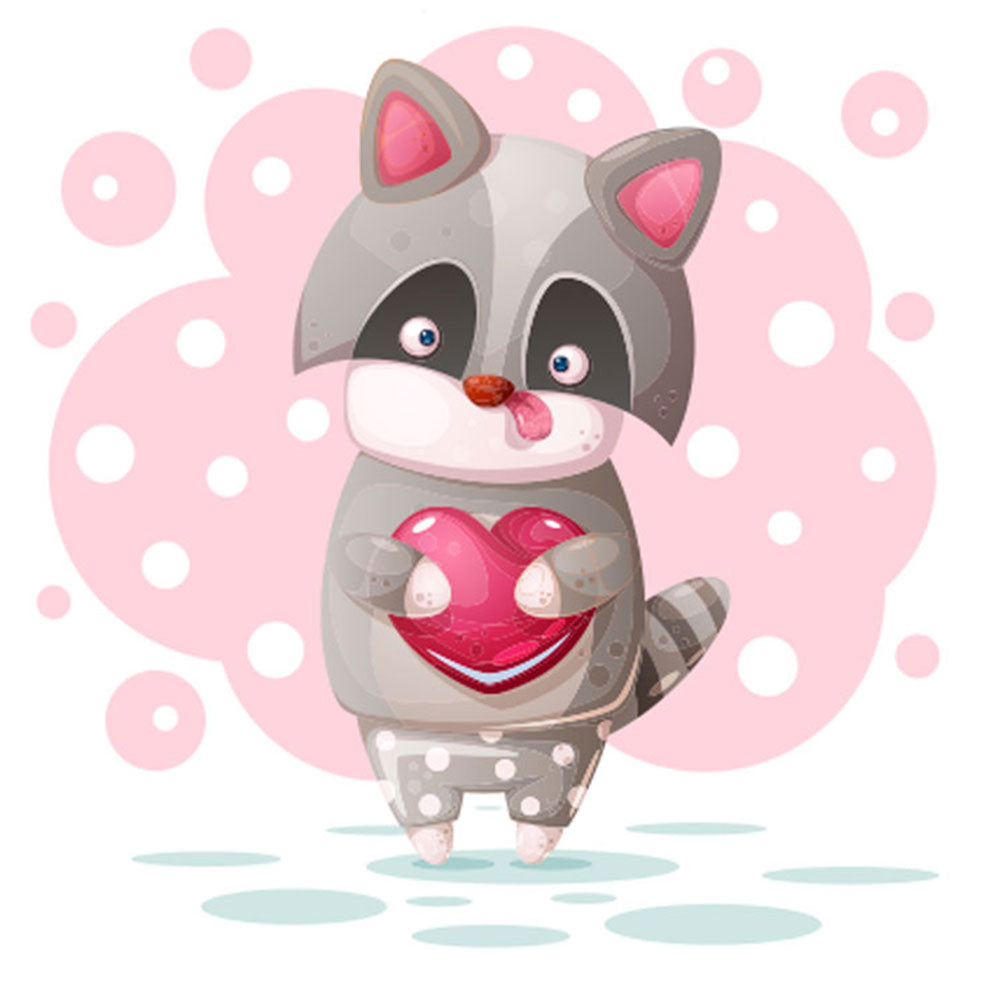 Strykemerke – Vaskebjørn med hjerte, Patches, DTF-Strykemerke, Strykemerker til klær, Dyr strykemerke, Søte strykemerker,