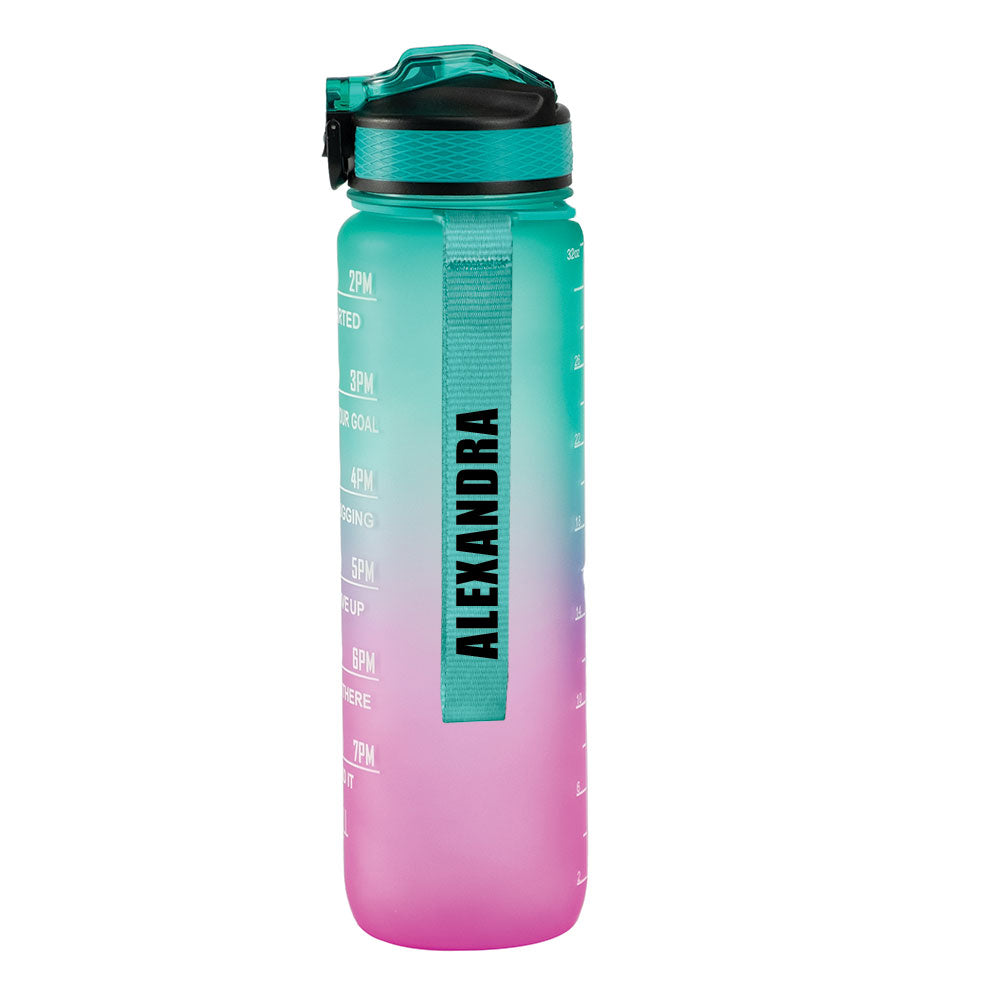 Motivasjonsflaske med Navn - Eventyrglød - 1000ml, Drikkeflaske, Vannflaske, Drikkeflaske med navn, Vannflaske med navn, sort navn