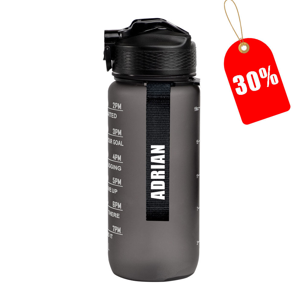 Motivasjonsflaske med Navn - Midnatt sort - 600ml, Drikkeflaske, Vannflaske, Drikkeflaske med navn, Vannflaske med navn, 30% av