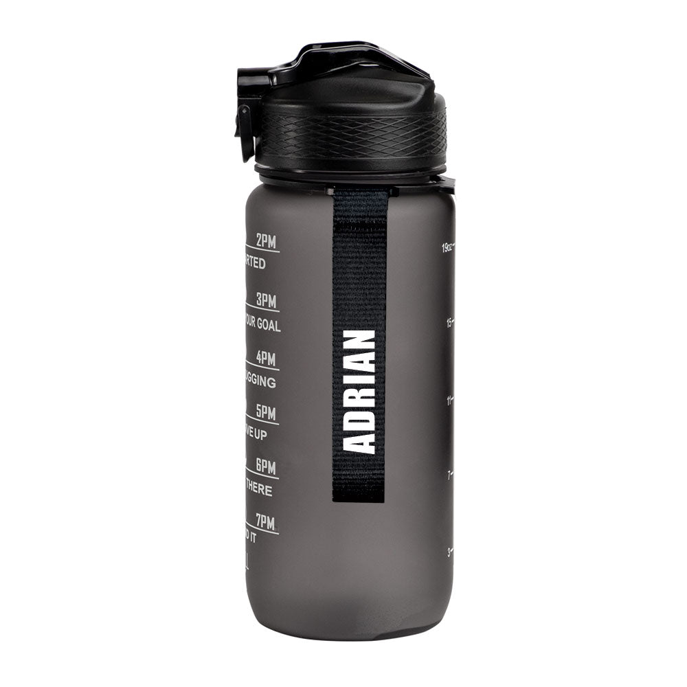 Motivasjonsflaske med Navn - Midnatt sort - 600ml, Drikkeflaske, Vannflaske, Drikkeflaske med navn, Vannflaske med navn, Hvit navn