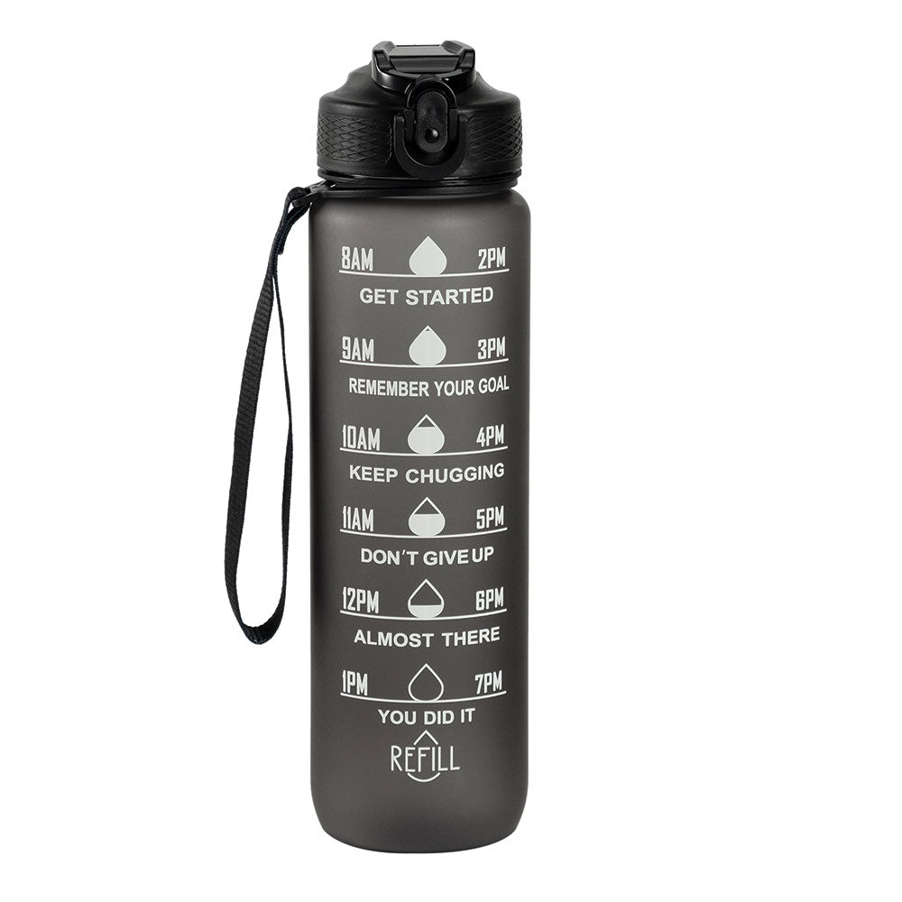 Motivasjonsflaske med Navn - Midnatt sort - 1000ml, Drikkeflaske, Vannflaske, Drikkeflaske med navn, Vannflaske med navn, Motivasjon siden