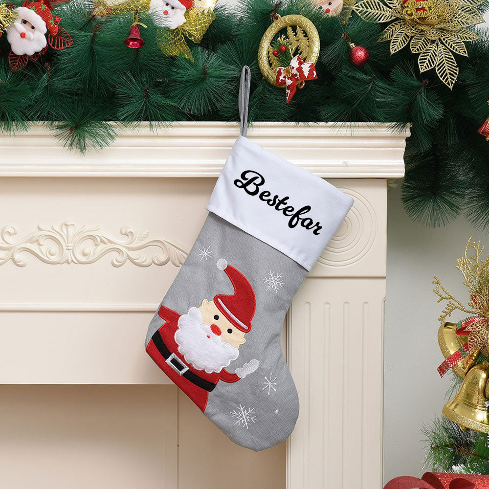 Julestrømpe med Navn, Grå - Julenisse