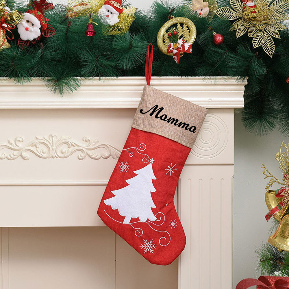 Julestrømpe med Navn, Rød - Juletre