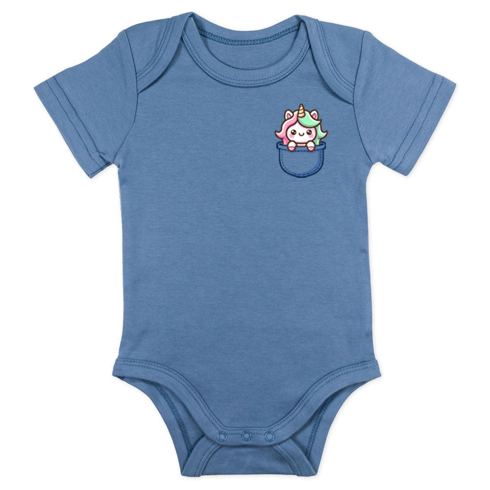 Kortermet Body - Lommedyr - Enhjørning, body barn, body kortermet, barnebody, kortermede bodyer, blå front