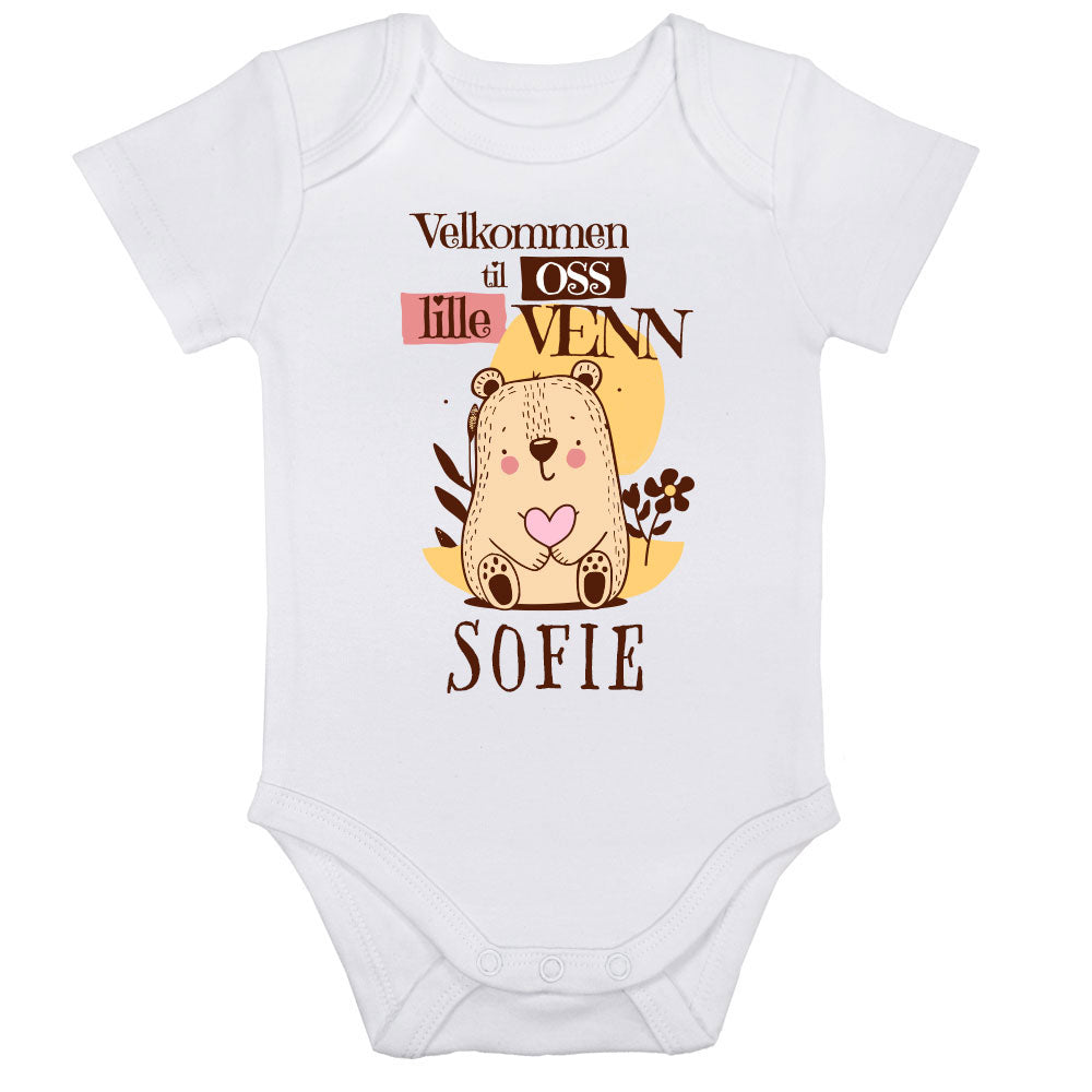 Kortermet Body - Velkommen til oss, body barn, body kortermet, barnebody, kortermede bodyer, hvit front