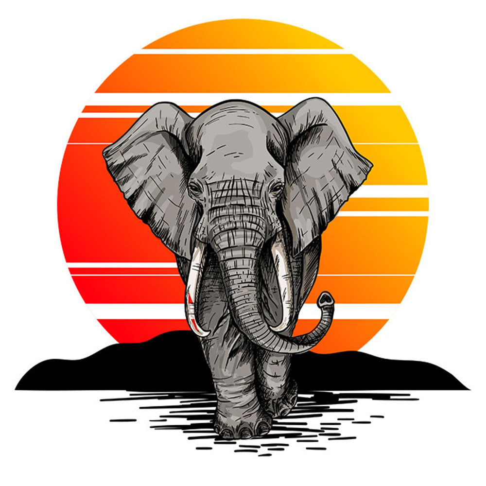 Strykemerke – Elefant i solnedgang, Patches, DTF-Strykemerke, Strykemerker til klær, Dyr strykemerke, Søte strykemerker,