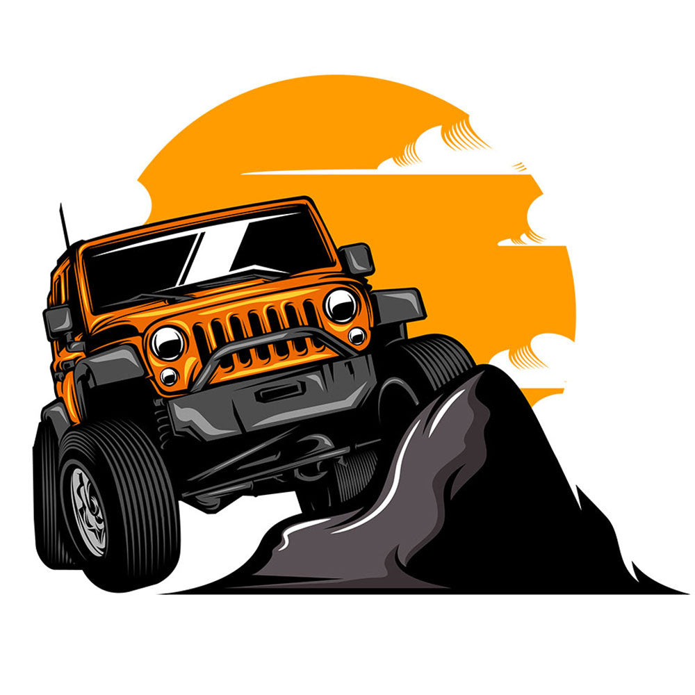 Strykemerke – Jeep i solnedgang, Patches, DTF-Strykemerke, Strykemerker til klær, Biler strykemerke, Bil strykemerke, Kjøretøy strykemerke