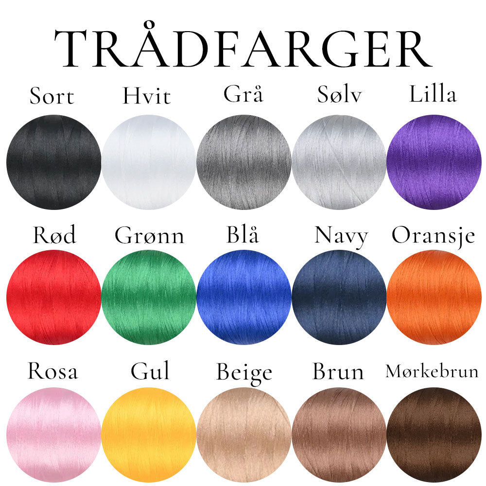 Oversikt over broderi trådfarger for personlig brodering, valg av farger til navn og tekst