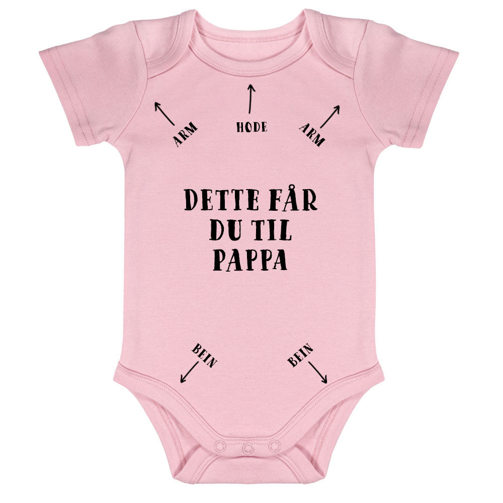 Kortermet Body - Dette får du til pappa, body barn, body kortermet, barnebody, kortermede bodyer, rosa front