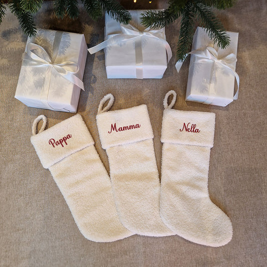 Julestrømpe i Teddy Cream  – Personlig med brodert navn