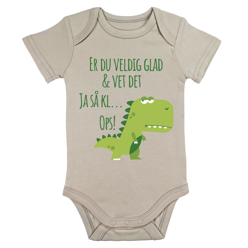 Kortermet Body - Dino ja så klapp!, body barn, body kortermet, barnebody, kortermede bodyer, beige front