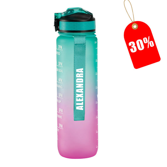 Motivasjonsflaske med Navn - Eventyrglød - 1000ml, Drikkeflaske, Vannflaske, Drikkeflaske med navn, Vannflaske med navn, 30% avslag
