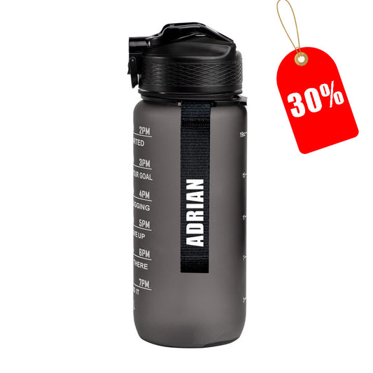 Motivasjonsflaske med Navn - Midnatt sort - 600ml, Drikkeflaske, Vannflaske, Drikkeflaske med navn, Vannflaske med navn, 30% av