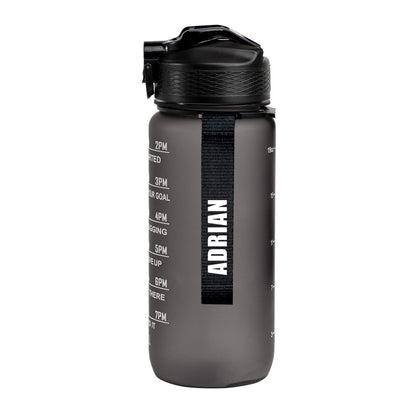 Motivasjonsflaske med Navn - Midnatt sort - 600ml, Drikkeflaske, Vannflaske, Drikkeflaske med navn, Vannflaske med navn, Hvit navn