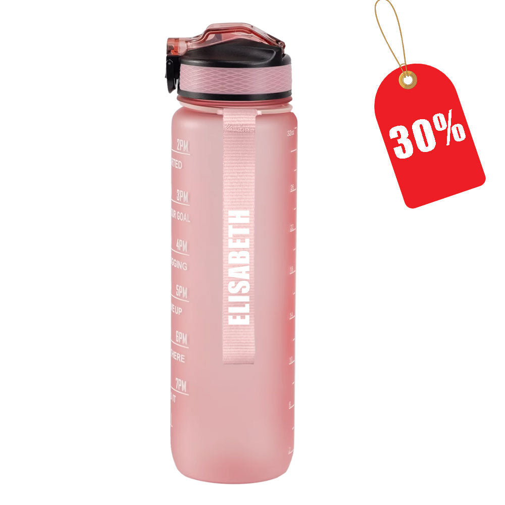 Motivasjonsflaske med Navn - Fersken Rosa - 1000ml, Drikkeflaske, Vannflaske, Drikkeflaske med navn, Vannflaske med navn, 30% av