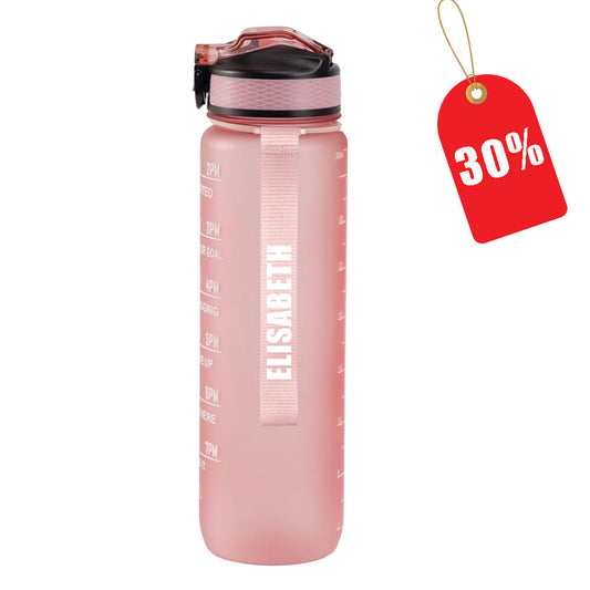 Motivasjonsflaske med Navn - Fersken Rosa - 1000ml, Drikkeflaske, Vannflaske, Drikkeflaske med navn, Vannflaske med navn, 30% av
