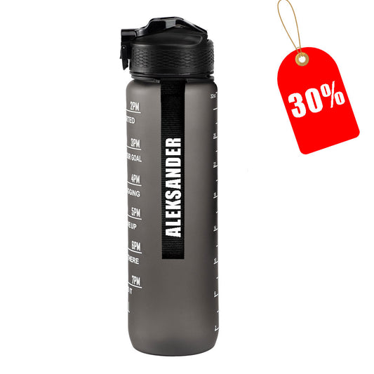 Motivasjonsflaske med Navn - Midnatt sort - 1000ml, Drikkeflaske, Vannflaske, Drikkeflaske med navn, Vannflaske med navn, 30% av