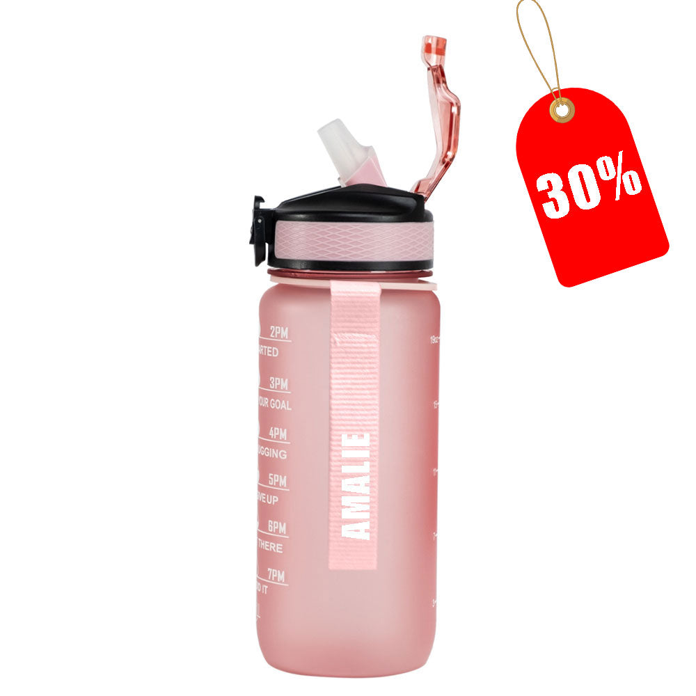Motivasjonsflaske med Navn - Fersken Rosa - 600ml, Drikkeflaske, Vannflaske, Drikkeflaske med navn, Vannflaske med navn, 30% avslag