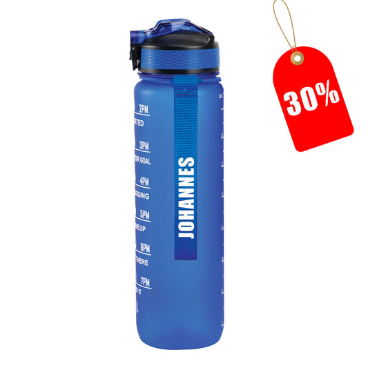 Motivasjonsflaske med Navn - Havblå - 1000ml, Drikkeflaske, Vannflaske, Drikkeflaske med navn, Vannflaske med navn, 30% av
