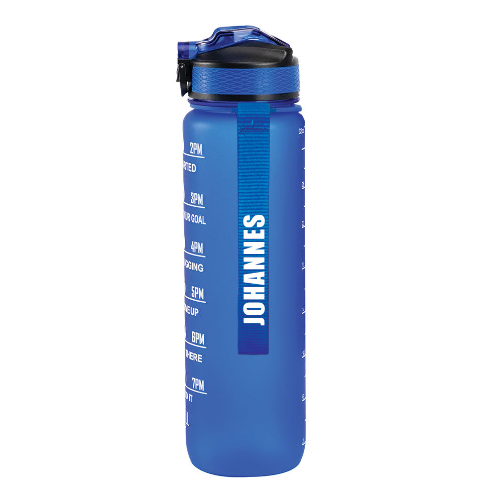 Motivasjonsflaske med Navn - Havblå- 1000ml, Drikkeflaske, Vannflaske, Drikkeflaske med navn, Vannflaske med navn, Navn hvit