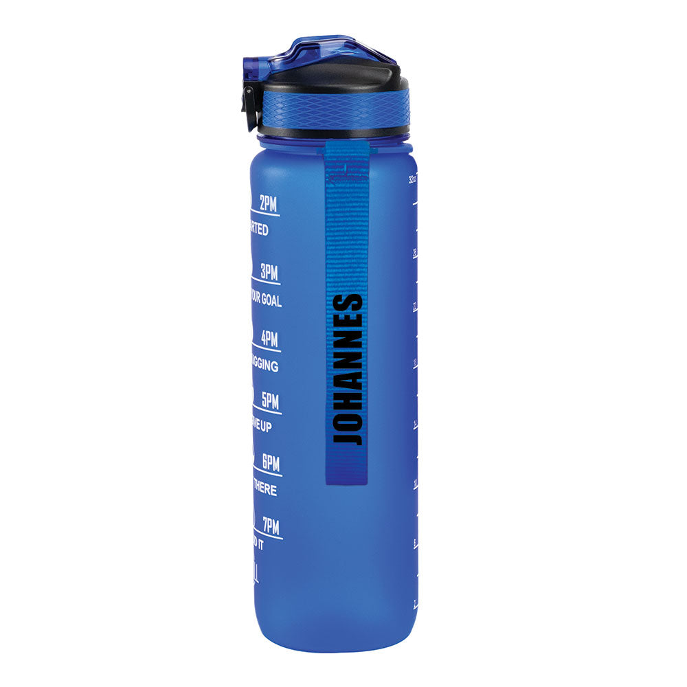 Motivasjonsflaske med Navn - Havblå- 1000ml, Drikkeflaske, Vannflaske, Drikkeflaske med navn, Vannflaske med navn, Navn sort