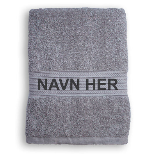 Badehåndkle med brodert navn – 80×150 cm - Grå