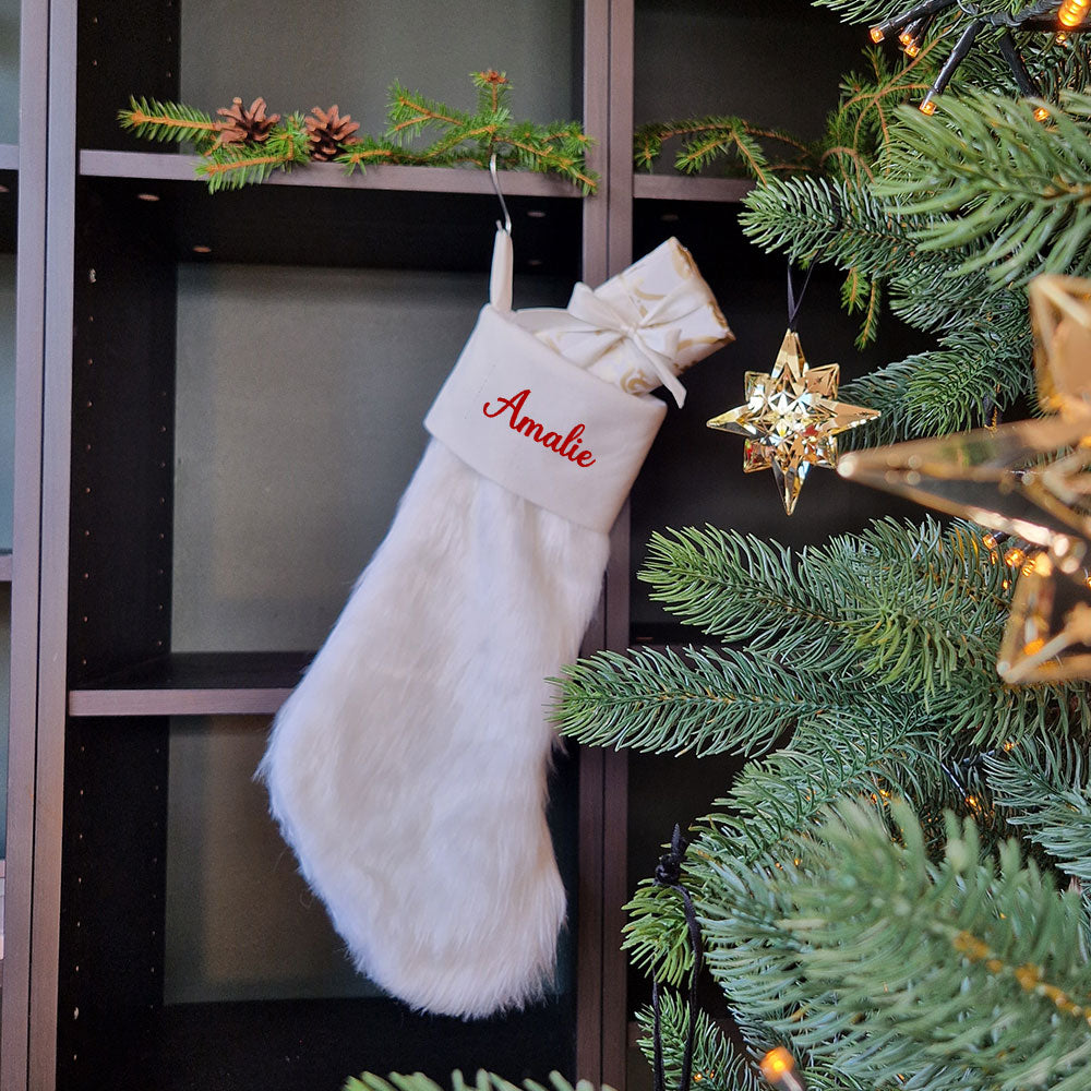Hvit Luksus Julestrømpe – Personlig brodert navn