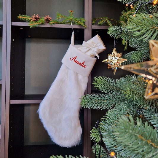 Hvit Luksus Julestrømpe – Personlig brodert navn