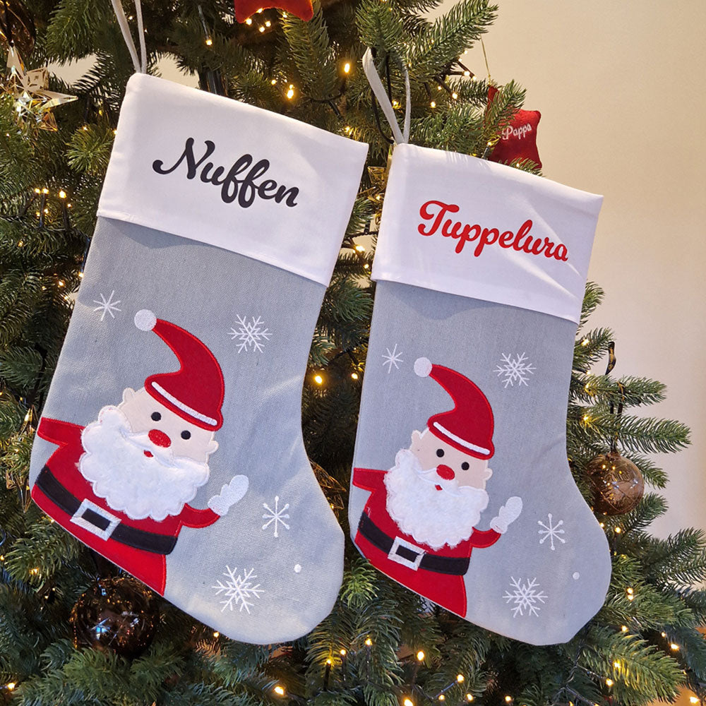 Julestrømpe med Navn, Grå - Julenisse