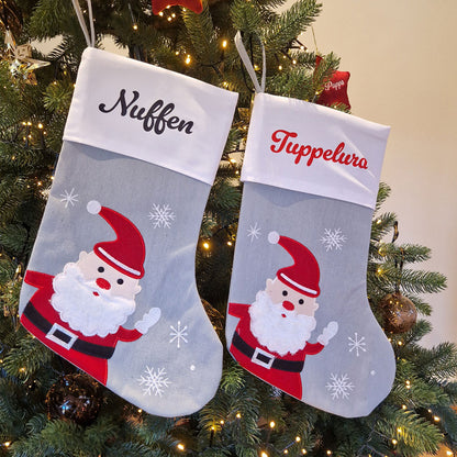 Julestrømpe med Navn, Grå - Julenisse