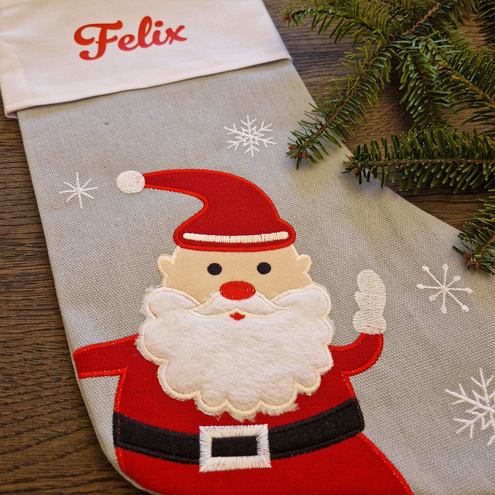 Julestrømpe med Navn, Grå - Julenisse