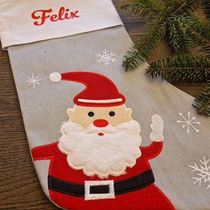 Julestrømpe med Navn, Grå - Julenisse