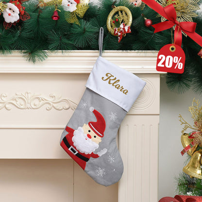 Julestrømpe med Navn, Grå - Julenisse