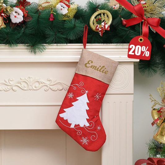 Julestrømpe med Navn, Rød - Juletre