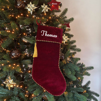 Julestrømpe i fløyel – Personlig med brodert navn