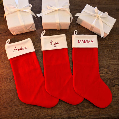 Klassisk Rød Julestrømpe i Fløyel – Med brodert navn