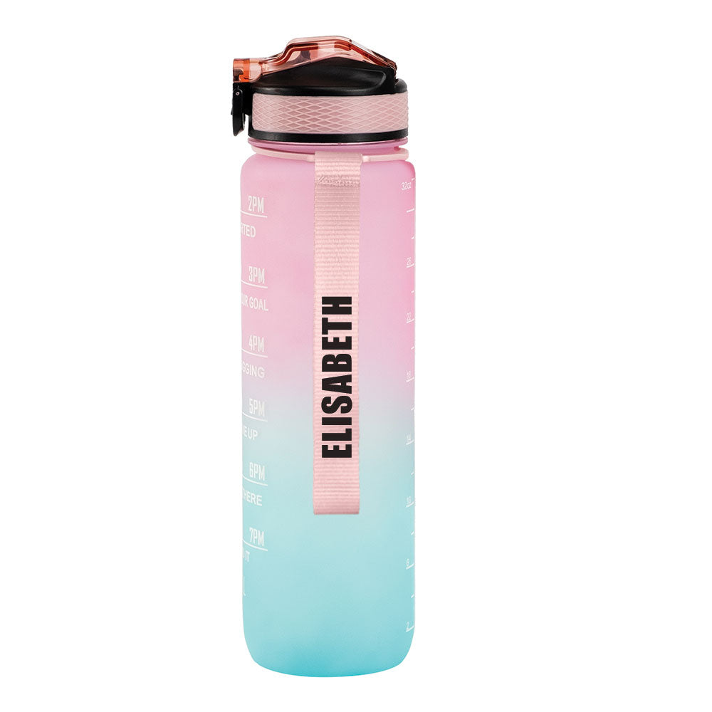 Motivasjonsflaske med Navn - Sukkerspinn - 1000ml, Drikkeflaske, Vannflaske, Drikkeflaske med navn, Vannflaske med navn, Sort navn