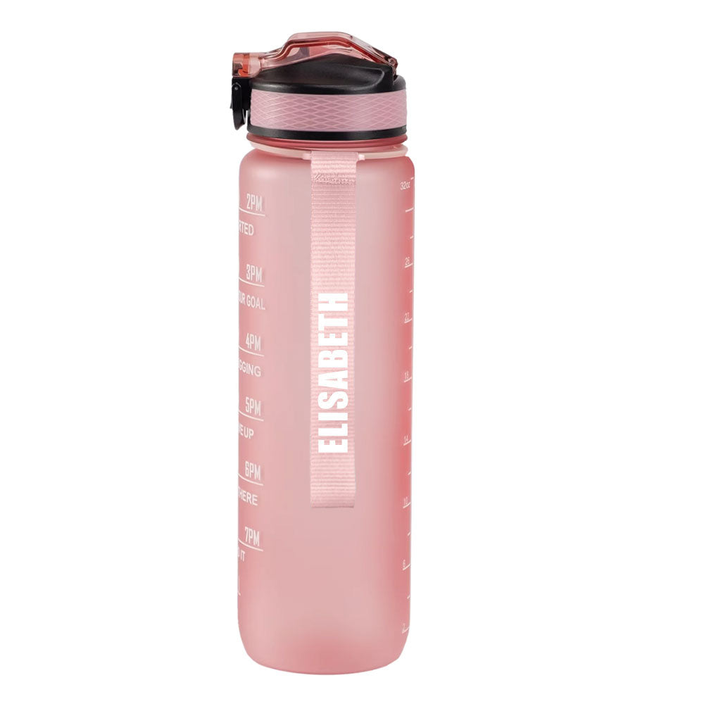 Motivasjonsflaske med Navn - Fersken rosa - 1000ml, Drikkeflaske, Vannflaske, Drikkeflaske med navn, Vannflaske med navn, hvit navn