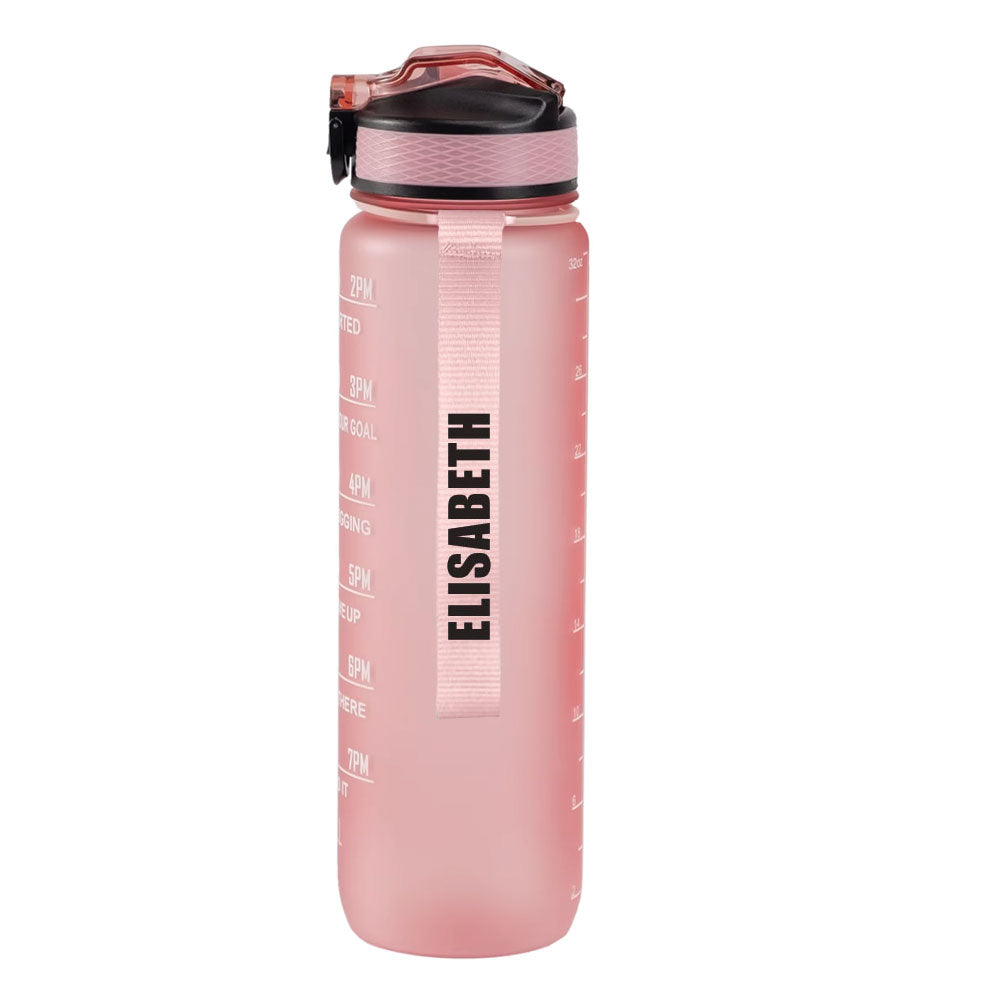 Motivasjonsflaske med Navn - Fersken rosa - 1000ml, Drikkeflaske, Vannflaske, Drikkeflaske med navn, Vannflaske med navn, sort navn