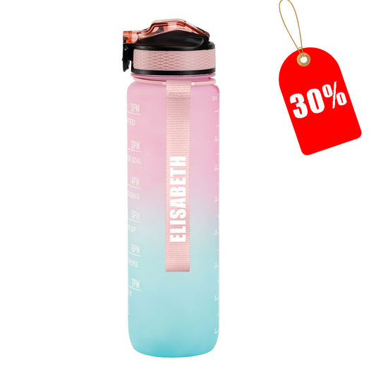 Motivasjonsflaske med Navn - Sukkerspinn - 1000ml, Drikkeflaske, Vannflaske, Drikkeflaske med navn, Vannflaske med navn, 30% av