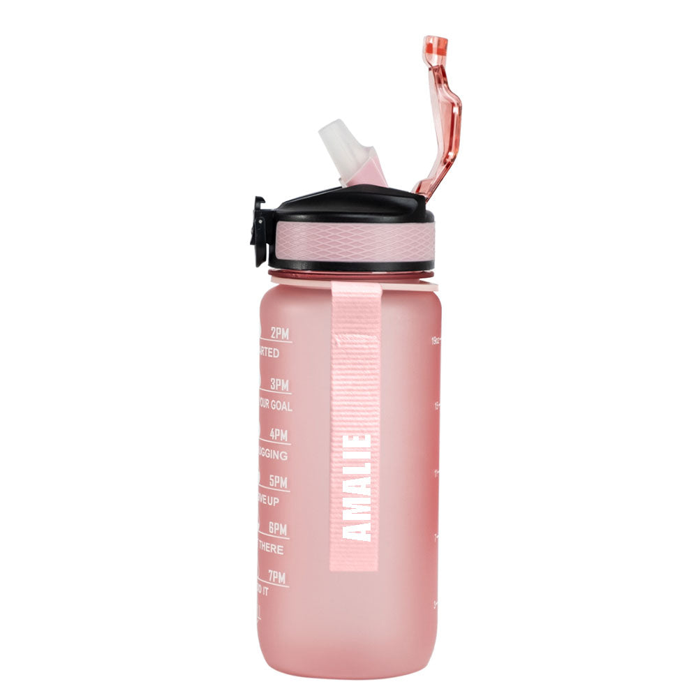 Motivasjonsflaske med Navn - Fersken Rosa - 600ml, Drikkeflaske, Vannflaske, Drikkeflaske med navn, Vannflaske med navn, front hvit navn