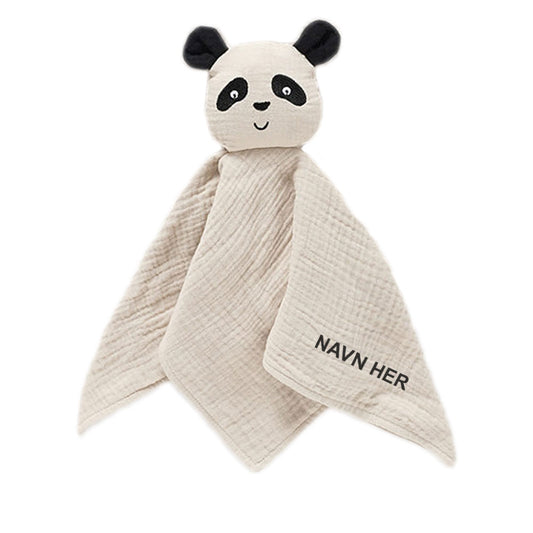 Panda Koseklut med Brodert Navn - Sand, Koseklut med navn, koseklut, panda koseklut, sutteklut, sutteklut med navn.
