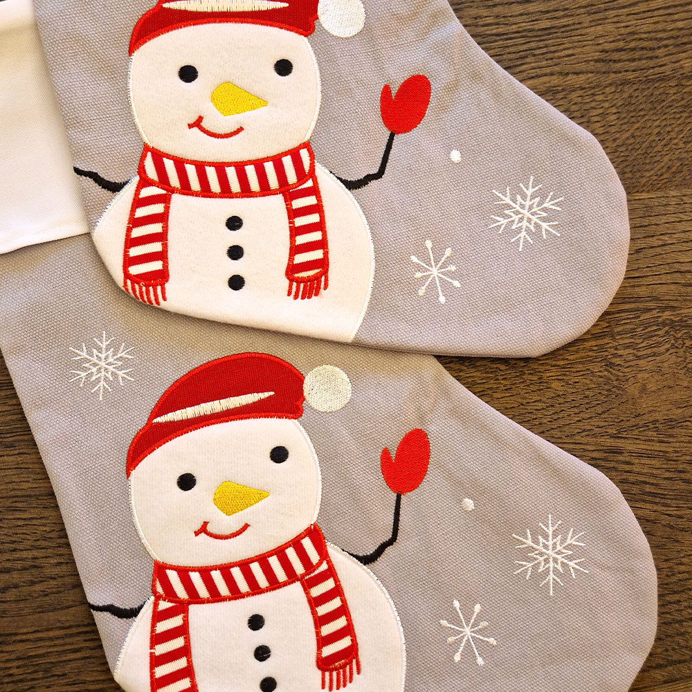 Julestrømpe med Navn, Grå - Snømann