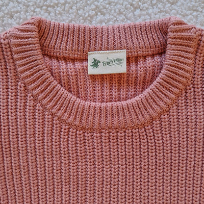 Strikket genser med navn - Rosa, 100 % økologisk bomull