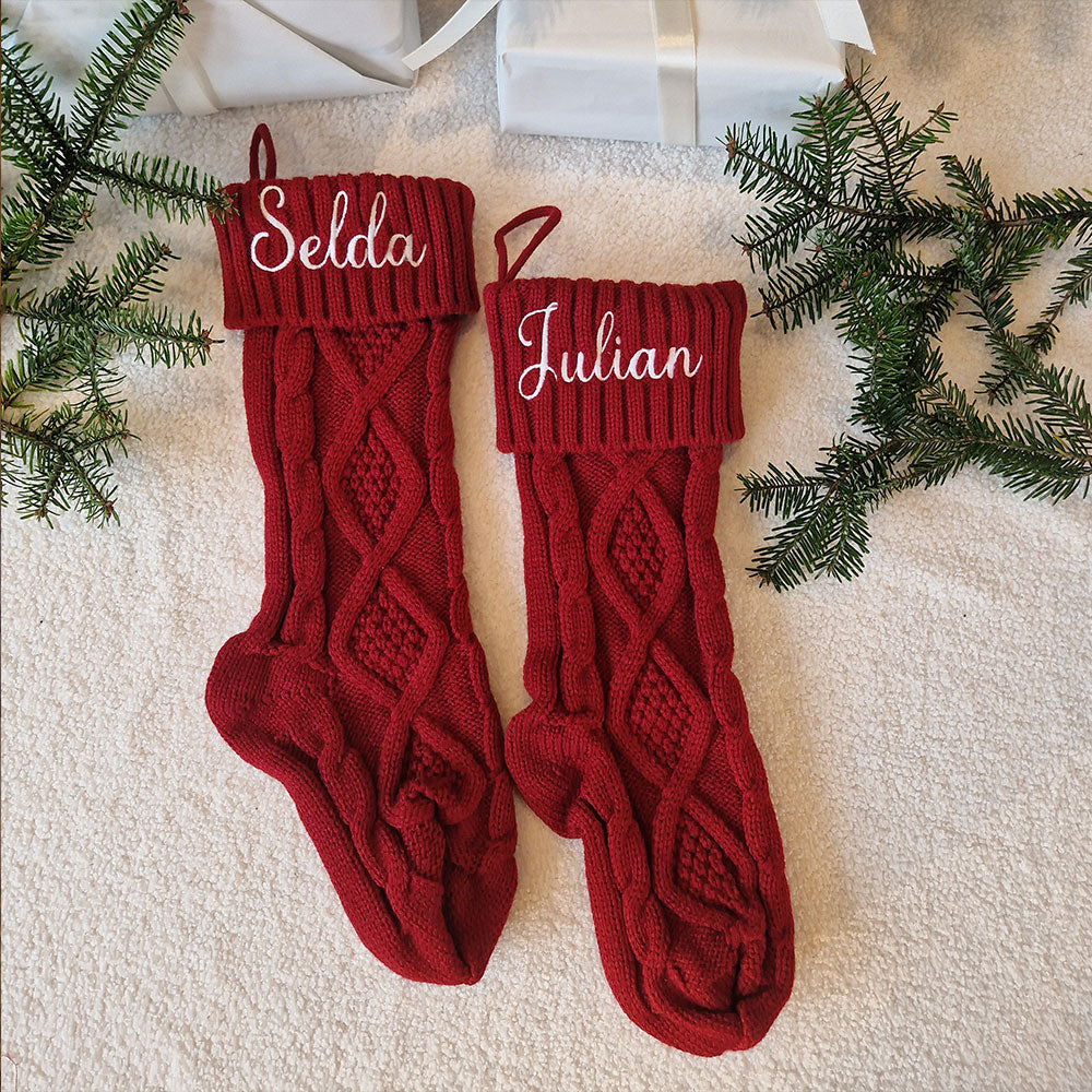 Strikket Julestrømpe – Personlig med brodert navn