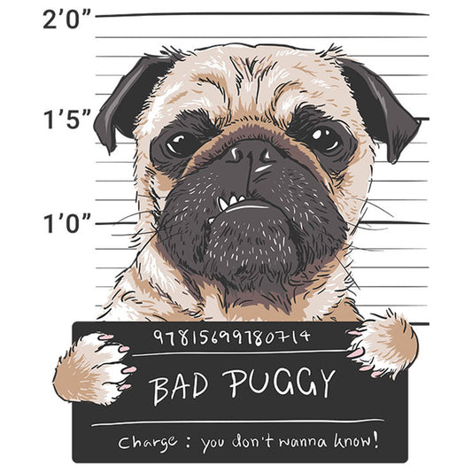 Strykemerke - Slem Pug, Patches, DTF-Strykemerke, Strykemerker til klær, Dyr strykemerke, Søte strykemerker, hund strykemerke, morsomme strykemerker
