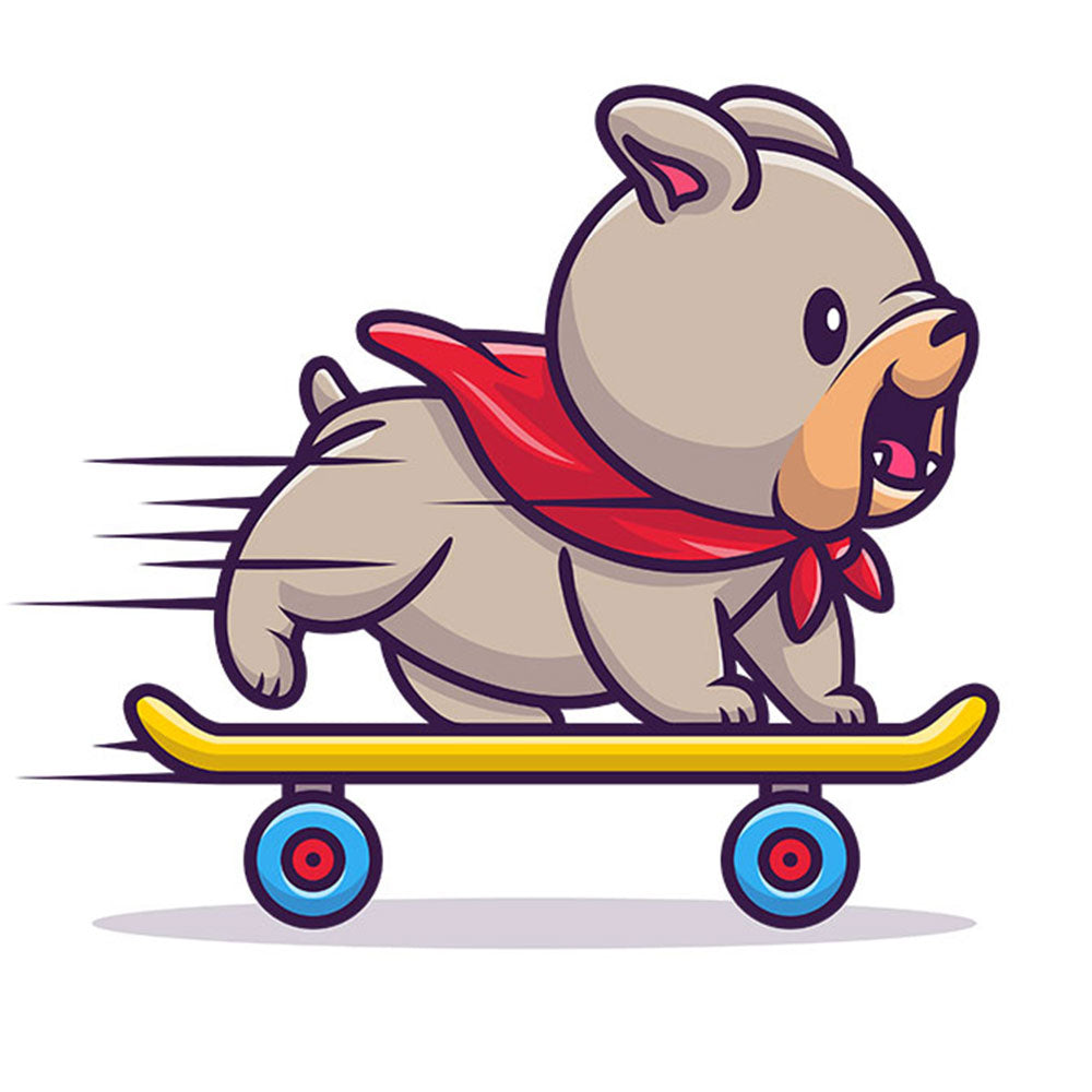 Strykemerke – Bulldog på skateboard, Patches, DTF-Strykemerke, Strykemerker til klær, Dyr strykemerke, Søte strykemerker, hund strykemerke, morsomme strykemerker