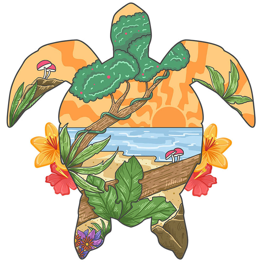 Strykemerke – Skildpadde med strand motiv, Patches, DTF-Strykemerke, Strykemerker til klær, Dyr strykemerke, Søte strykemerker,
