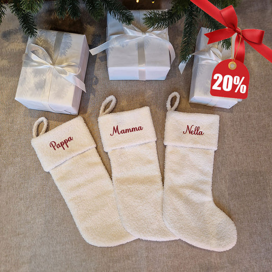 Julestrømpe i Teddy Cream  – Personlig med brodert navn
