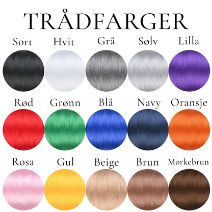 Oversikt over broderi trådfarger for personlig brodering, valg av farger til navn og tekst
